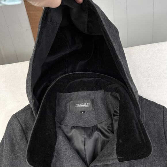 Donnybrook Coat Womens Large Wool Blend Hooded Velvet Trim Button Front Long - Picture 6 of 14